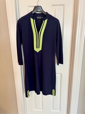 Duffield Lane Navy Dress with Lime Green Trim